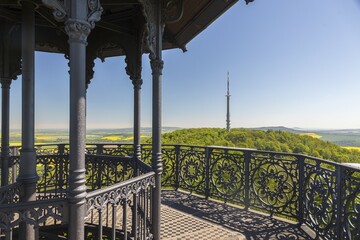 View from the platform to the television tower on top of the Schafberg from the...