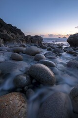 Stony coast, evening mood, Porth Nanven, near Land's End, Cornwall, Great Britain