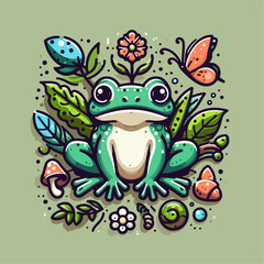 green frog on a green background