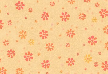 Vintage-style floral background with small, intricate flowers in earthy orange, mustard yellow, and deep red hues