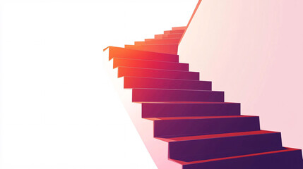 Fototapeta premium A dramatic twisting stairway in deep red and purple hues ascends into a white background giving a surreal and futuristic perspective 