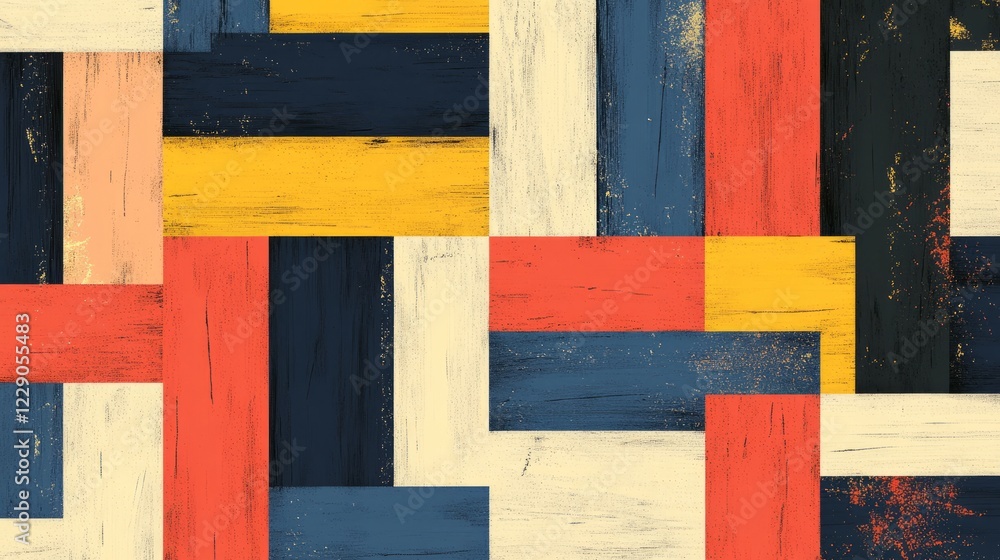 Poster a colorful pattern made of wood blocks. the blocks are in different colors and sizes
