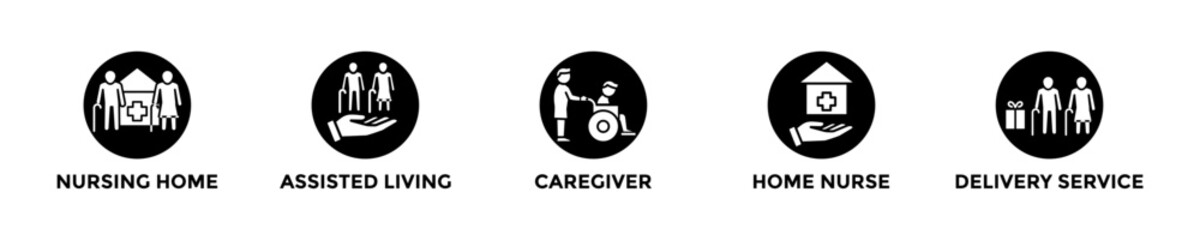 elderly care web banner concept with group of icons for business and media