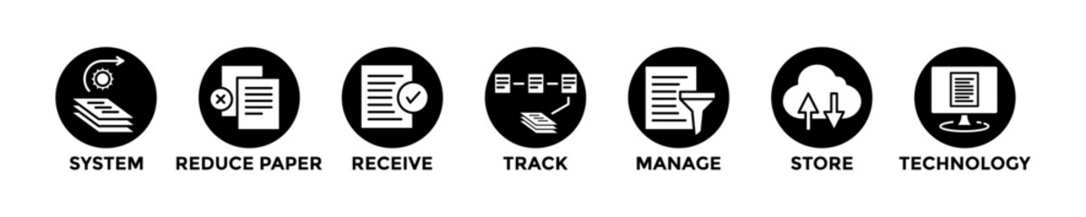 Fototapeta premium DOCUMENT MANAGEMENT web banner concept with group of icons for business and media