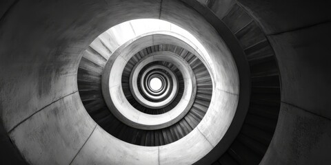 Fototapeta premium A spiral staircase with a circular hole in the middle. The staircase is made of concrete