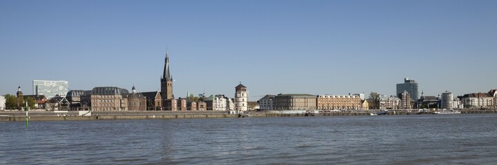 Rhine promenade, Lambertus Basilica, Maritime Museum, Castle Tower, Düsseldorf, North Rhine-Westphalia, Germany, Europe