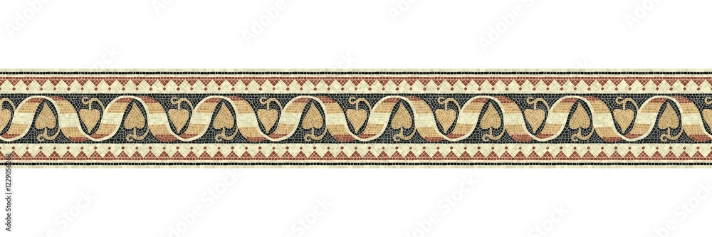 Poster horizontal border mosaic tiles, vector pattern