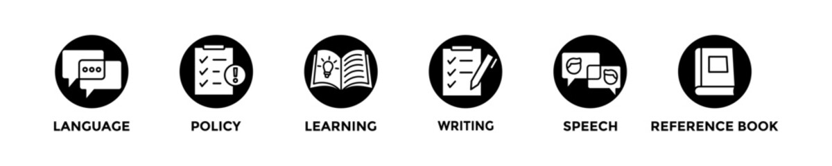 grammar web banner concept with group of icons for business and media