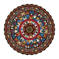 Decorative round tribal design element over white background, vector illustration