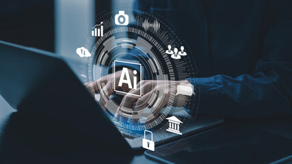 Businessmen who use AI to analyze data through various algorithms to save working time, reduce...