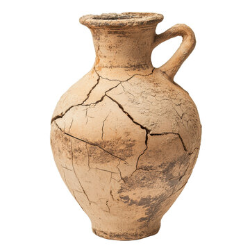 Ancient Clay Pot with Unique Texture and Cracks in Earthy Tones