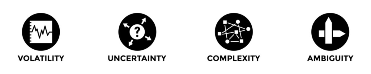 vuca web banner concept with group of icons for business and media