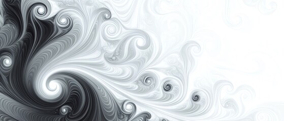 Abstract black and white swirling pattern design.