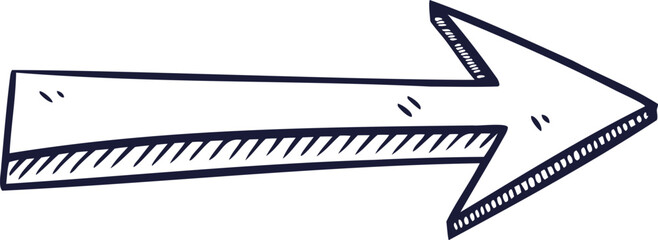 Hand Drawn 3D Arrow Sketch in Black and White Minimalist Doodle Illustration for Navigation Infographics Business and Graphic Design Elements