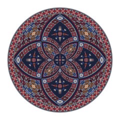 Decorative round Palestinian Tatreez design element over white background, vector illustration