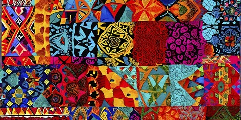 Fototapeta premium Illustration background featuring an mix of vibrant textiles with overlapping arrays of colors, AI generated