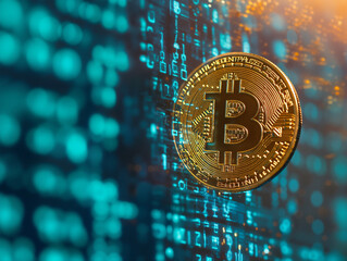 bitcoin on a digital background 3d rendering stock photos and