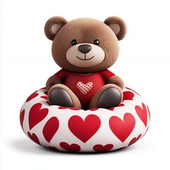 Obraz premium Adorable Brown Teddy Bear in Red Sweater on Heart Shaped Float
