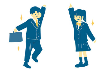 学生２人がポーズをとるイラスト