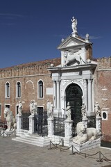 Arsenal gateway, former naval base of Venetian Republic, Castello, Venice, Veneto, Italy, Europe
