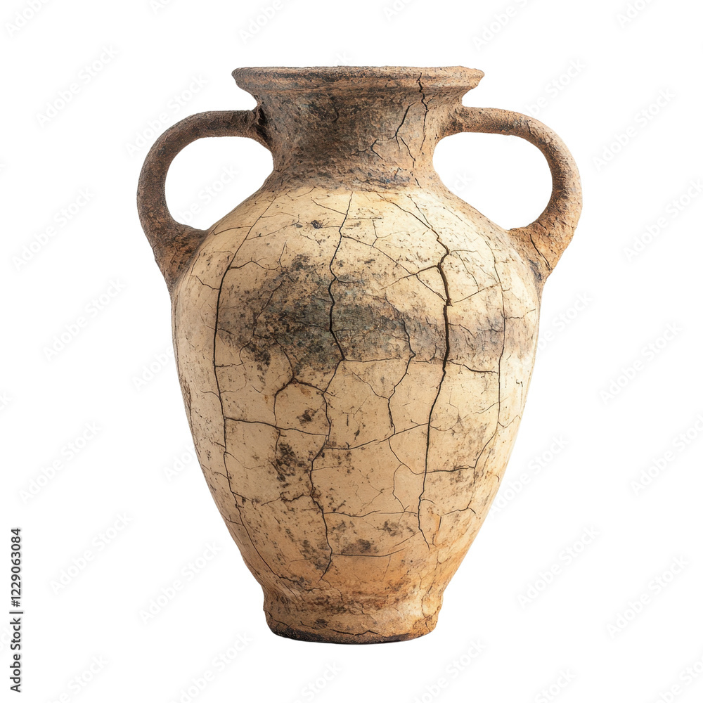 Poster ancient clay vase with unique patterns and textures on surface