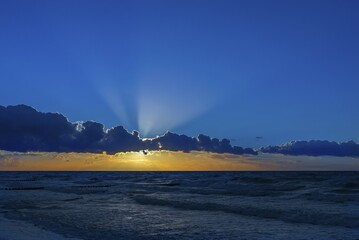 Sunset with cloud band over the Baltic Sea, Dar&szlig;, Mecklenburg-Western Pomerania, Germany, Europe