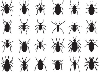 A set of insects silhouettes for flat design. Hand drawn vector illustration