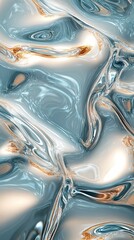 Obraz premium Abstract fluid metallic texture with blue and gold tones, creating a futuristic and reflective surface. Swirling liquid effect enhances the glossy, artistic, and dynamic visual aesthetic.