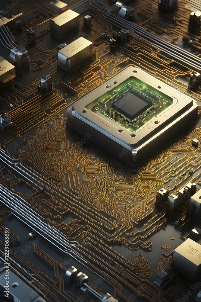 Poster microchip architecture specifically observed in detail with connection and network, ai gnerated, ai 