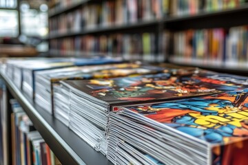 High Definition View of Comics Magazines Onshelf in Library