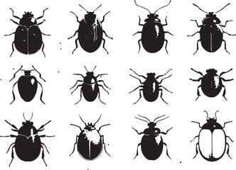 A set of insects silhouettes for flat design. Hand drawn vector illustration