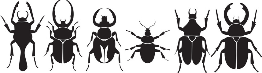 A set of insects silhouettes for flat design. Hand drawn vector illustration