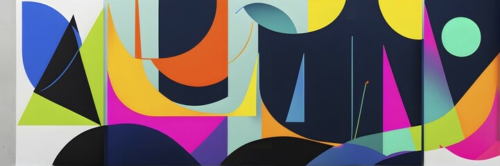Obraz premium Abstract minimalist illustration theme in vibrant neon color accents symbolizing fun and ease, AI generated