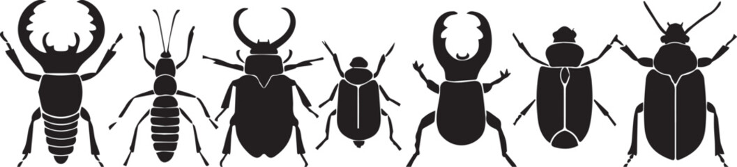 A set of insects silhouettes for flat design. Hand drawn vector illustration