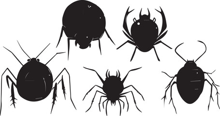 A set of insects silhouettes for flat design. Hand drawn vector illustration