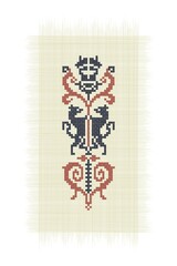 The Tree with Lions, Palestinian embroidery Tatreez symbol drawing over white background