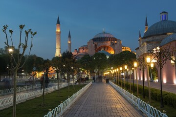 Hagia Sophia, Ayasofya mosque, illuminated, Sultanahmet, European side, Istanbul, Istanbul...