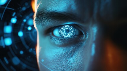 Face biometrical recognition system identify user personality app login closeup. Futuristic security protocol verification process with biometrics analysis application. Innovative cyber protection.