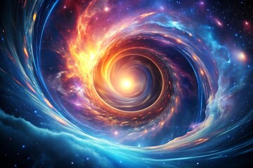 Spiral galaxy with a bright yellow sun in the center