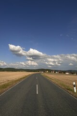 Road between mown down fields, Kirch Röttenbach, Middle Franconia, Bavaria, Germany, Europe