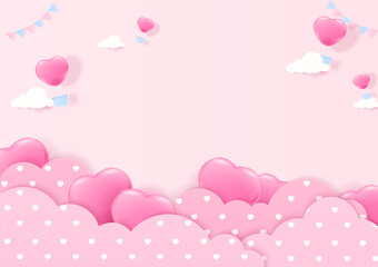 Heart balloon and heart pattern cloud background