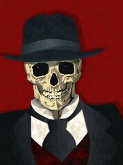 Watercolor mobster skull