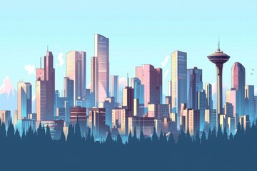 Fototapeta premium Futuristic cityscape with minimalistic design and modern architecture
