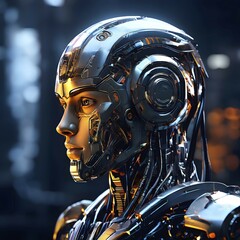 Fototapeta premium Advanced humanoid robot heads illustrating future robot concepts, AI generated