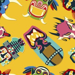 Tribal mask ethnic, seamless pattern vector design
