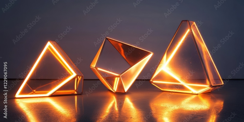 Poster abstract geometric shapes glowing with warm light, creating a modern and minimalist aesthetic on a r