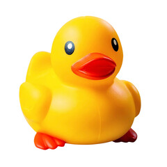 cute small yellow rubber duck isolated on white background with place for your text