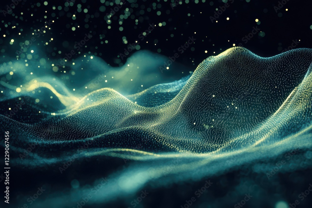 Aufkleber digital audio spectrum visualizes sound waves with particle effects in a dynamic composition, digita