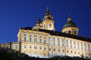Obraz premium Benedictine Abbey of Melk Abbey at dusk, UNESCO World Heritage Site, Melk, Wachau, Lower Austria, Austria, Europe