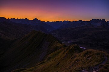 Obraz premium Summit of the Lechtaler Alps at sunrise, Schröcken, Vorarlberg, Austria, Europe